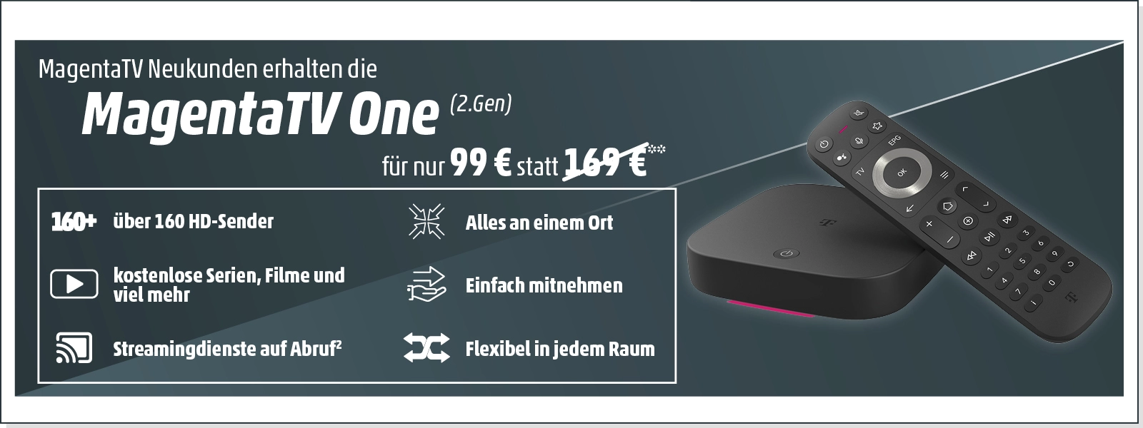 MagentaTV One (2. Gen) Streaming-Box mit Fernbedienung und Vorteilen