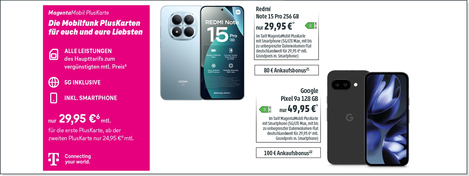 Telekom MagentaMobil PlusKarte Angebot mit Redmi Note 15 Pro und Pixel 9a